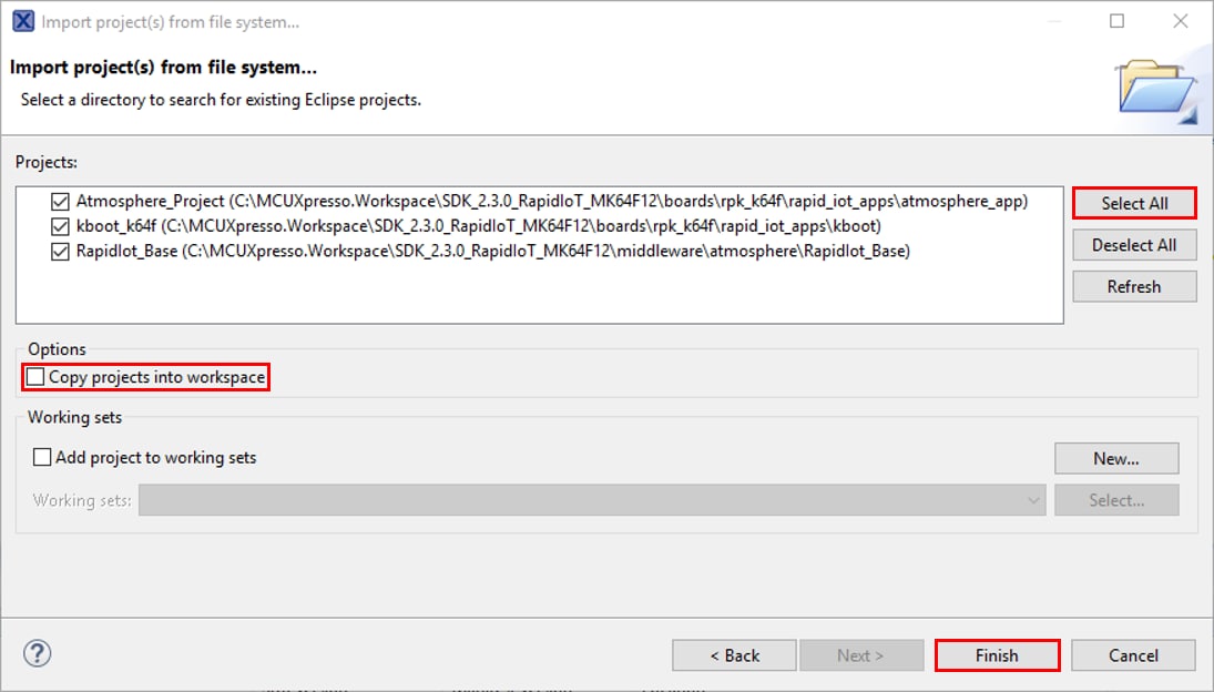 Figure 3.   MCUXpresso project import selection