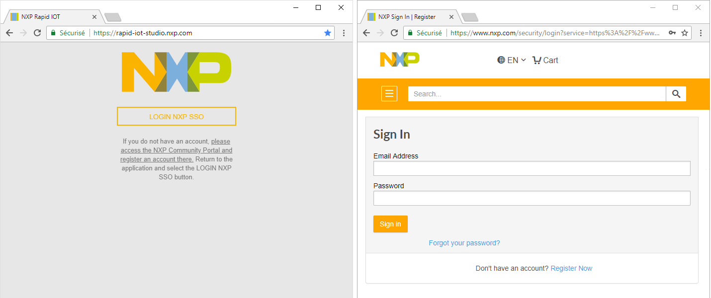 Figure 2.   Sign-in/up with Atmosphere Studio portal for Rapid IoT