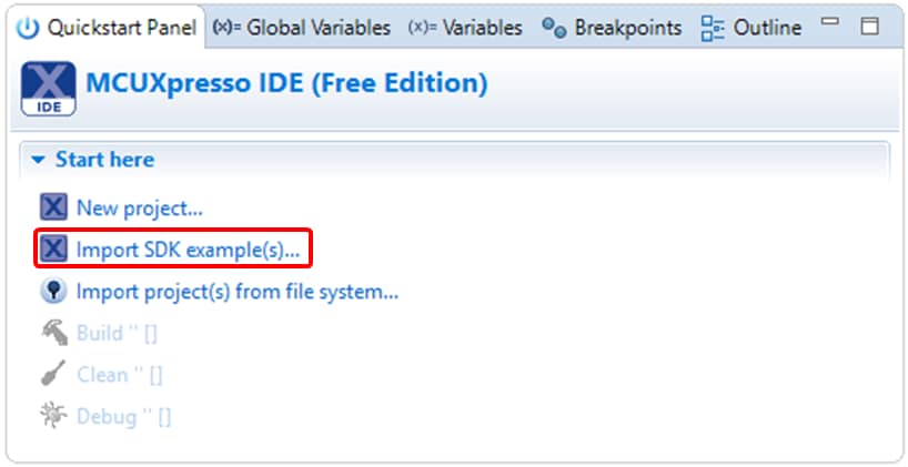 Figure 11.  MCUXpresso Quickstart Project Import SDK Example(s)