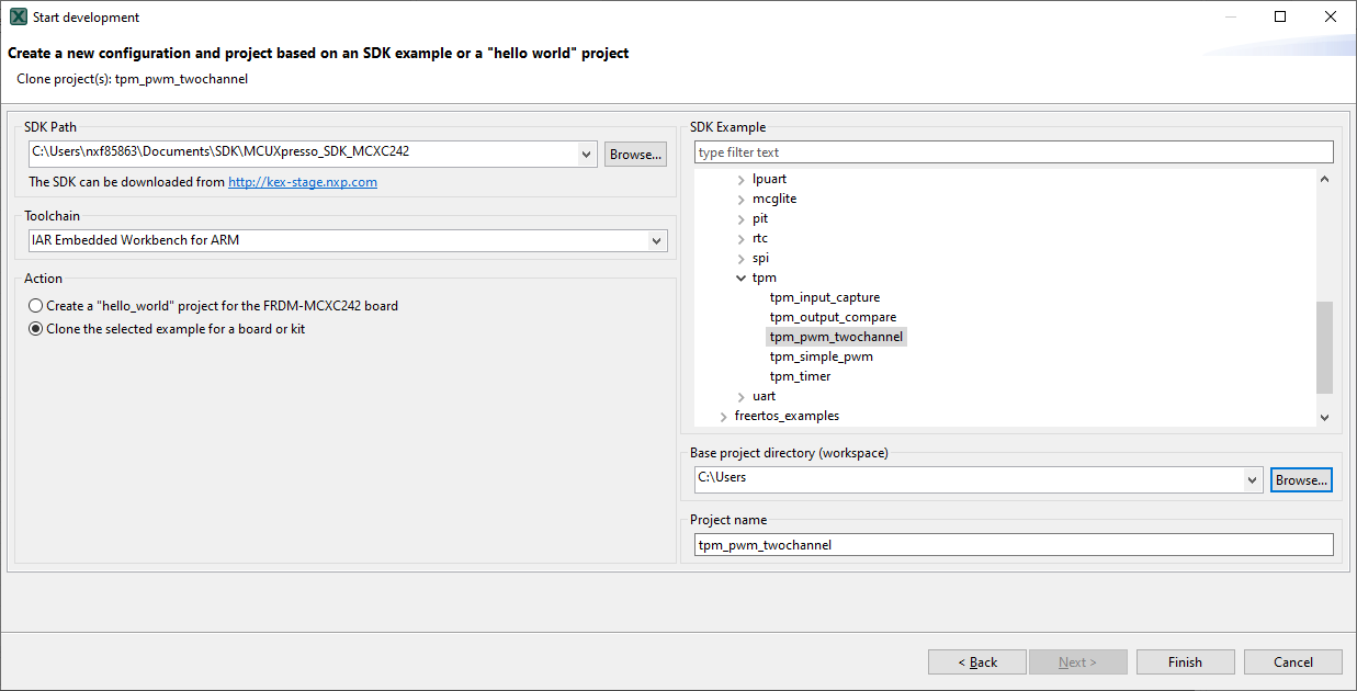Clone an Example Project Using MCUXpresso Config Tools