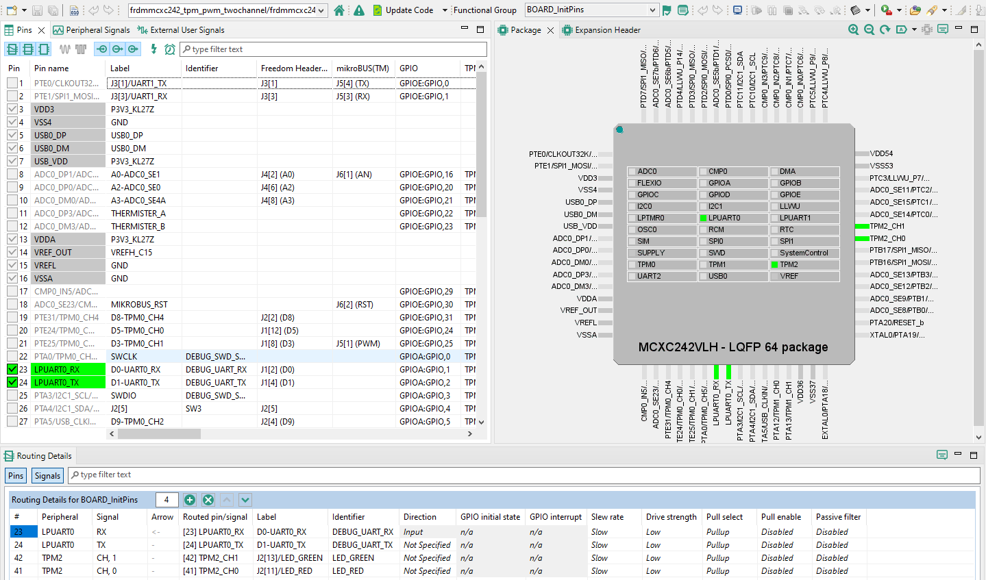Use MCUXpresso IDE Pins Tools
