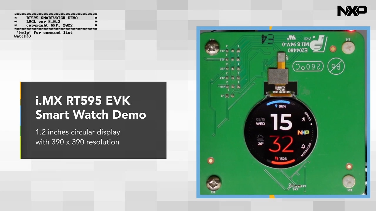 Smart Watch Demo running on an i.MX RT595 EVK